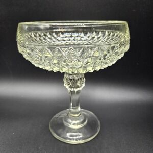 Vintage Indiana Glass Diamond Point Cut Clear Pedestal Candy Dish Compote